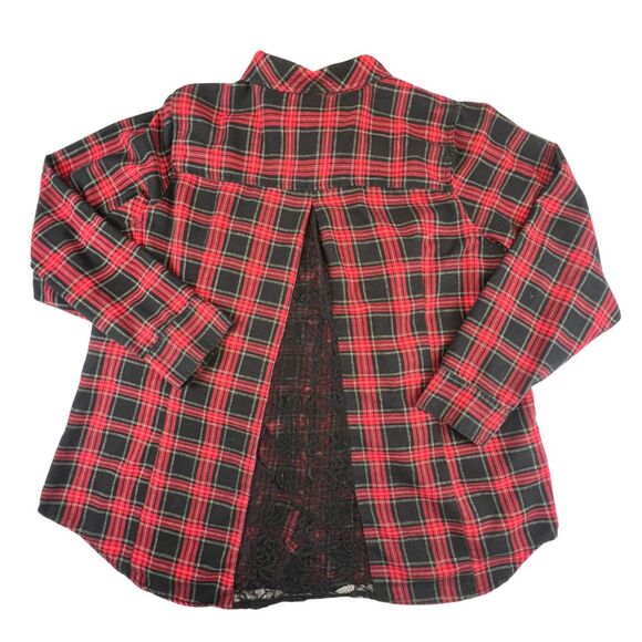 Hot Topic Button Down 2X Red Black Plaid Edgy Lace Back Split Grunge Goth Shirt - Picture 6 of 8